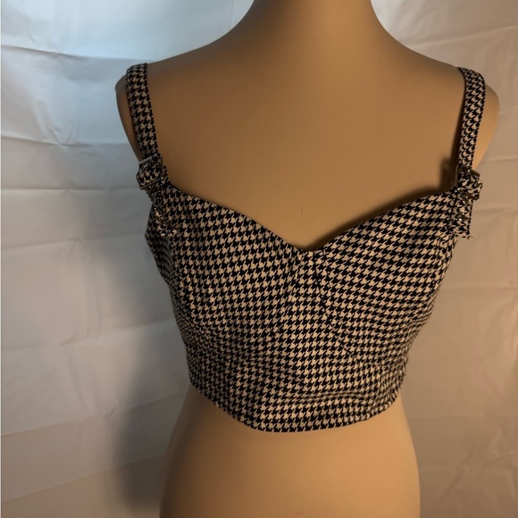Divided Black and White Crop Bustier Tank Top - Picture 1 of 5